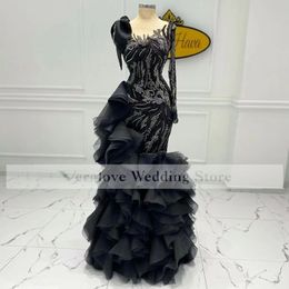 One Shoulder Black African Evening Dress for Formal Wear 2022 Mermaid Nigerian Prom Dresses robe de soiree mariage298i