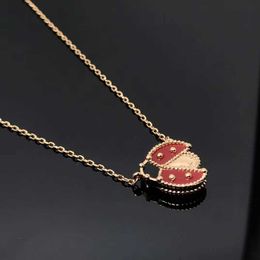 VanCF Necklace Luxury Diamond Agate 18k Gold Ladybug Necklace Rose Gold Red Jade Four Leaf Grass Chain Female