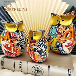 Decorative Objects Figurines Resin Cute Owl Statues Graffiti Animal Figurines for Interior Balcony Office Ornaments Living Room Desktop Decoration Home Decor T24