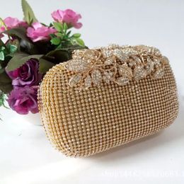 Unique Gold Rhinestone Evening bag Clutch Purse Party Bridal Prom 240304