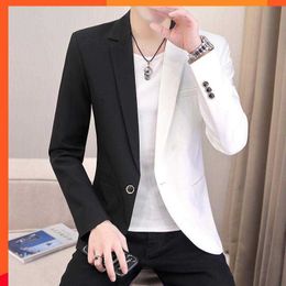Mens slim fit color black and white suit mens spring Korean version trendy casual youth suit British casual jacket