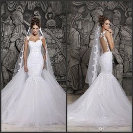 Berta Lace Wedding Dresses Sexy Illusion Back with Detachable Train Ivory Tulle Mermaid Spring Berta Bridal Gowns Custom Made221I
