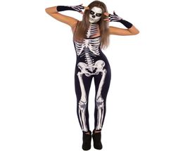 2018 Sexy Halloween Jumpsuit Women Party Cosplay Skeleton Playsuit Skull Printed Strappy Bodysuits Overalls Zombie Costume Black1382986