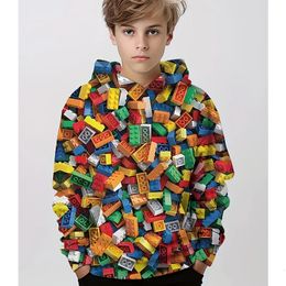 Building Block 3D Print Hoodie Boy Clothes Pullover Autumn Fashion Hoodies Boys Girls Sweatshirt Kids Tops Childrens Clothing 240227