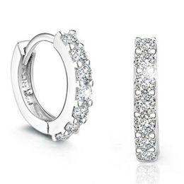 whole 2017 Silver Plated Hoop Huggie Earrings For Women White Crystal Zirconia Small Round Circle Creole Hoop Earing Wedding J326i