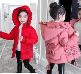 Jackets 312 Years Winter Thick Warm Girls Jacket Butterfly Applique Cute Heavy Hooded Outerwear For Kids Children Windbreaker Coa7537154