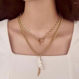 Pendant Necklaces Gold Colour Chain Double Layered Necklace With Pearl Feather Pendants For Women Daily Wear Fashion Jewellery Gifts