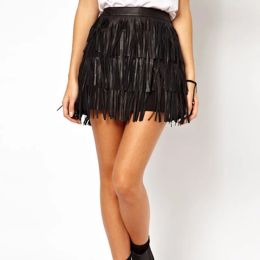 Skirt PU leather fringe bag hip skirt