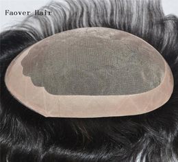 human hair natural black color men039s toupee straight wave hair pieces 120 density 6quot length 3 mono lace with NPU aroun7486068