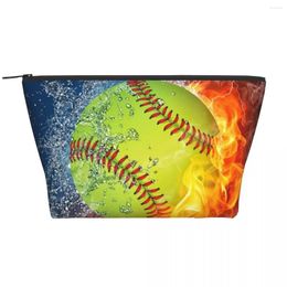 Cosmetic Bags Fire Ice Softball Trapezoidal Portable Makeup Daily Storage Bag Case For Travel Toiletry Jewelry