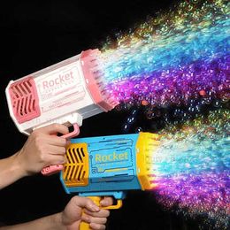 Gun Toys Bubble Gun Rocket 69 hole soap bubble machine Christmas gift gun shaped automatic blower with light Pomperos toy T240309