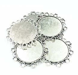 5Pcs Necklace Pendant Silver Tone Flower Lace Metal Seing Jewellery Cabochon Cameo Base Tray Bezel Blank Fit 34mm Cabochons 49mm3761320