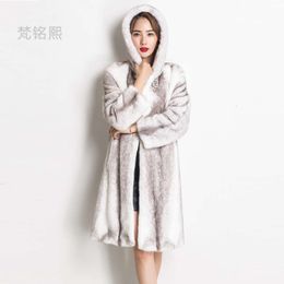 2023 Genuine Leather Skin Haining Fur Coat Women's Whole Mink Medium Length Hooded 292053