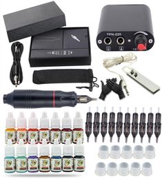 Complete Tattoo Kit Motor Pen Rotary Machine Gun Color Inks Power Supply Needles set 14 pigments ink9323716