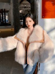Women's Fur Coat Women Winter Warm Fluffy Jacket Faux Leather Patchwork Long Sleeve Streetwear Designer Clothing