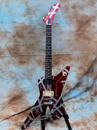 Clearance Eddie Edward Van Halen Striped Series Shark Satin Urethane Burgundy Silver Stripes Electric Guitar Chrome Eye Hooks w/ Turnbuckles, Braid Wire