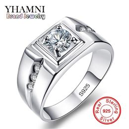 YHAMNI Classic Men Ring Set 6MM 1 Carat CZ Diamond Engagement Ring 925 Solid Silver Wedding Ring for Men Jewelry Whole RJ29N228m