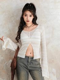 Women's T Shirts Women Sexy See Through Long Sleeve T-Shirts Crew Neck Ribbed Knit Top Casual Basic Pullover Shirt Tops