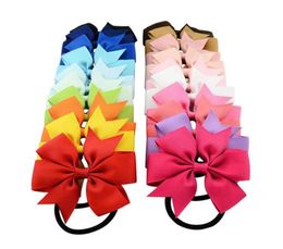 20 Colours 8cm Solid Cheerleading Ribbon Bows Grosgrain Cheer Bows Tie With Elastic Band Girls Rubber Hair Band FJ4431089515