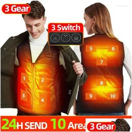 Men'S Vests Mens Vests Usb Charging Heated Vest Men Winter Warming Electric Thermal Jacket Smart Self Heating Women V Neck Washable Un Dhd5I