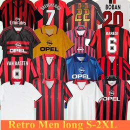 Retro Soccer Jerseys KIT Long Sleeve Kaka Baggio Maldini MILAN VAN BASTEN Pirlo Inzaghi Gullit Shevchenko Vintage Classic Ac S Football Shirt sets Sleeve Maillots