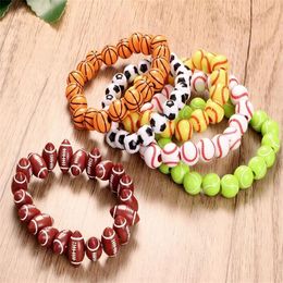 Elastic Basketball US Football Baseball Tennis Strand Bracelet Acrylic Bangle Fashion Charm Jewellery For Women Men Gift