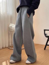 Women's Pants Grey Drawstring Design Trousers High Street Style Loose Casual Wide Leg Waist Women Winter Clothing M142