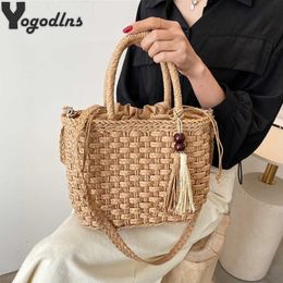 Fashion Tassel Straw Handbag Summer Beach Hand-Woven Rattan Purse Women Woven Wicker Basket Crossbody Bags Bohemia Shoulder Tote295m