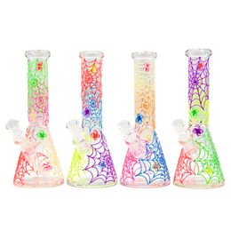 Glass Bong With Hand Drawn Spider Web Theme,Glow In Dark,Borosilicate Glass Water Pipe,Glass Hookah,Hand Painted,Holiday Gifts,Home Decorations,Smoking Accessaries