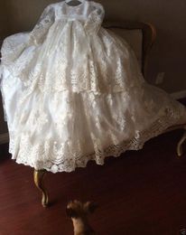 Vintage Christening Gown Long Sleeve Lace Antique Toddler Baby Baptism Dress Flower Girls Kid First Communication Dress3578549