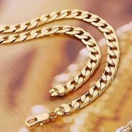 Hip hop mens real solid 14k gold Filled necklace cuban link chain 24-26 inch NEW228d