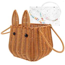 Dinnerware Sets Easter Egg Basket Picnic With Handle Gift Decorative Flower Woven Storage Ribbon