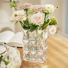 Vases Glass Vase Small Transparent Water Raised Flower Arrangement Light Luxury High-end Living Room High End Feeling L240309