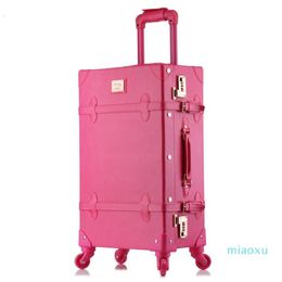 Suitcases 20 24 26 Inch Rolling Luggage Set Women Suitcase On Wheels PU Leather Pink Fashion Retro Trolley Cabin With Wheel Girls1522