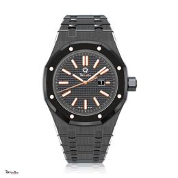 Men's Luxury Automatic Mechanical Watch 15202 Requin Royal Black Stainless Steel Case 3 Hands Calendar Grid Dial Folding Clas239c