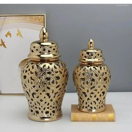 Vases Modern Dried Flower Vase Golden Hollow General Jar Ceramic Ginger Living Room Storage Home Decoration Arrangement