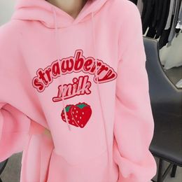 Harajuku Kawaii Strawberry Graphic Hooded Sweatshirt Hoodie Streetwear Pullover Cute Coat y2k Clothes Grunge Aesthetic Clothing 240309