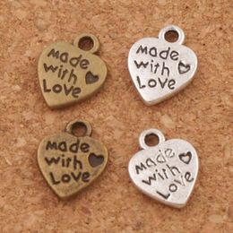 Made With Love Heart Charm Beads Pendants MIC 9 7x12 5mm Antique Silver Bronze Fashion Jewelry DIY L319205D