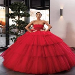 Quinceanera Dresses Ball Gown Red 2020 New Strapless Tulle Sweet 16 Dresses Gowns Birthday Party Pleats Plus Size Vestidos De 15293t