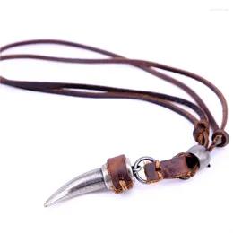 Pendant Necklaces Collares & Pendants Cool Rock Alloy Horn Genuine Leather Long Chain Necklace Vintage Design Men