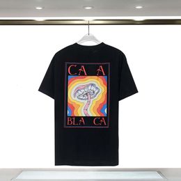 Designer Luxury PRADs Classic 2023 Spring/summer New Casablanca Rainbow Mushroom Letter Short Sleeved T-shirt for Men and Women