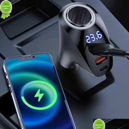 Car Charger New 100W Car Charger Usb Type C Super Fast Charging Pd 4.0 Quick Charge 3.0 Cigarette Lighter Socket For Phone Huawei C0X5 Dhmek