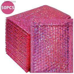 Other disposable plastic products 50pcs Bubble Mailer Laser Rose Red Envelopes Padded Mailing Poly Mailer for Gift Packaging Self Seal Shipping Bag Padding Pink T24