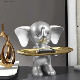 Decorative Objects Figurines Home Ornaments Elephant Statue Decor Key Storage Tray Living Room with Storage Table Resin Decorative Sculpture Craft Gifts T240309