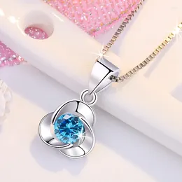 Pendants Arrival Sterling 925 Silver Chain Necklace For Women Jewellery Fashion Crystal Flower Clover Pendant Female Birthday Gift