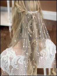 Bridal Veils Wedding Accessories Party Events Pearl White Ivory Short Veil Beaded Tl With Comb One Layer Cathedral Drop Delivery 28485970