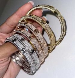 HOT cati Full Sky Star Diamond Bracelet Brass Zircon Electroplated 18k Real Gold Hip Hop Mens and Womens