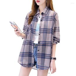 Women's Blouses Thin Plaid Shirts Women Polyester Long Sleeve Top Basic Sun Protection Shirt Loose Fit Soft Beach Holiday Ladies Tops