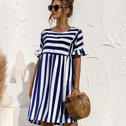 Women Summer Beach Dress Maternity Clothes Loose Striped Ruffles Sleeves Dresses Pregnancy Party Mini Sundress Vestidos 240228