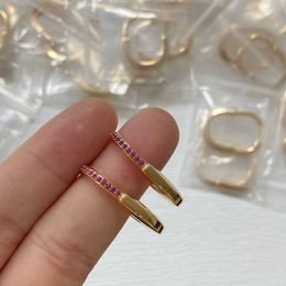 Leisure V Gold Plating 1.0 Mijin New LK Colour Separation Electroplated Half Diamond Small Pink Lock Earrings T-shaped 8YB3